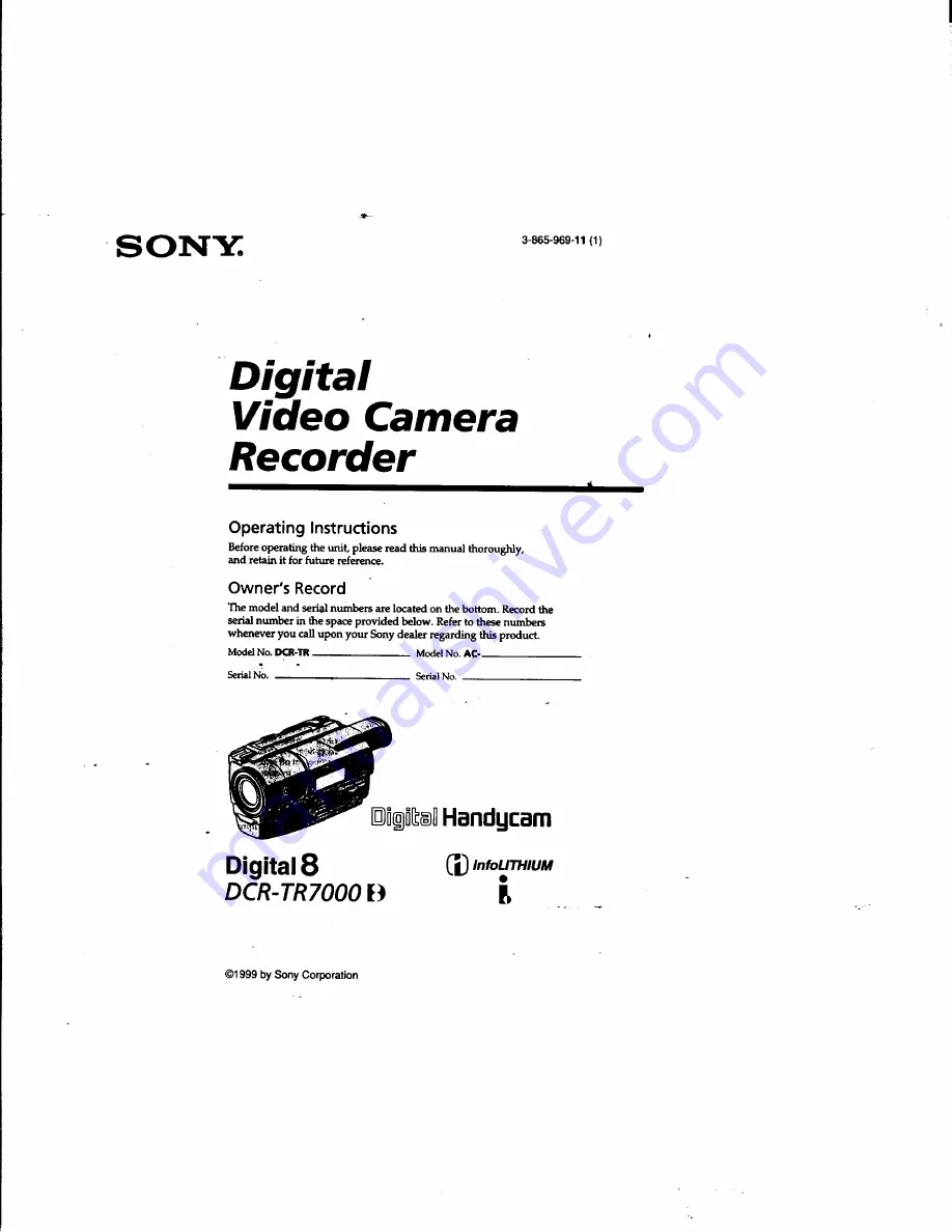 Sony DCR-TR7000 Operating Instructions Manual Download Page 1