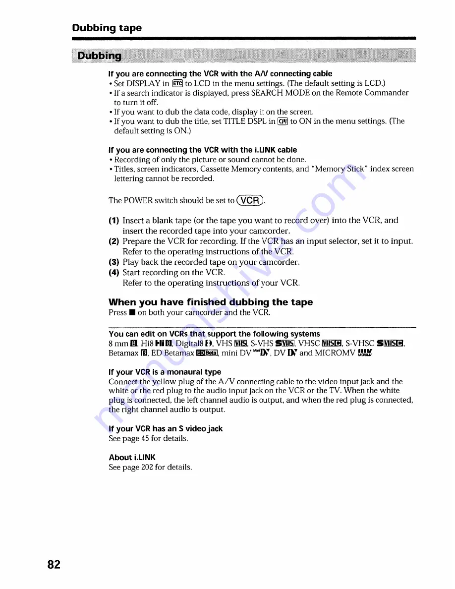 Sony DCR-TRV19 Manual de instrucciones / Manual de instrucoes Operating Instructions Manual Download Page 82