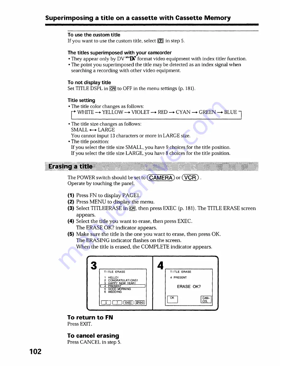 Sony DCR-TRV19 Manual de instrucciones / Manual de instrucoes Operating Instructions Manual Download Page 102