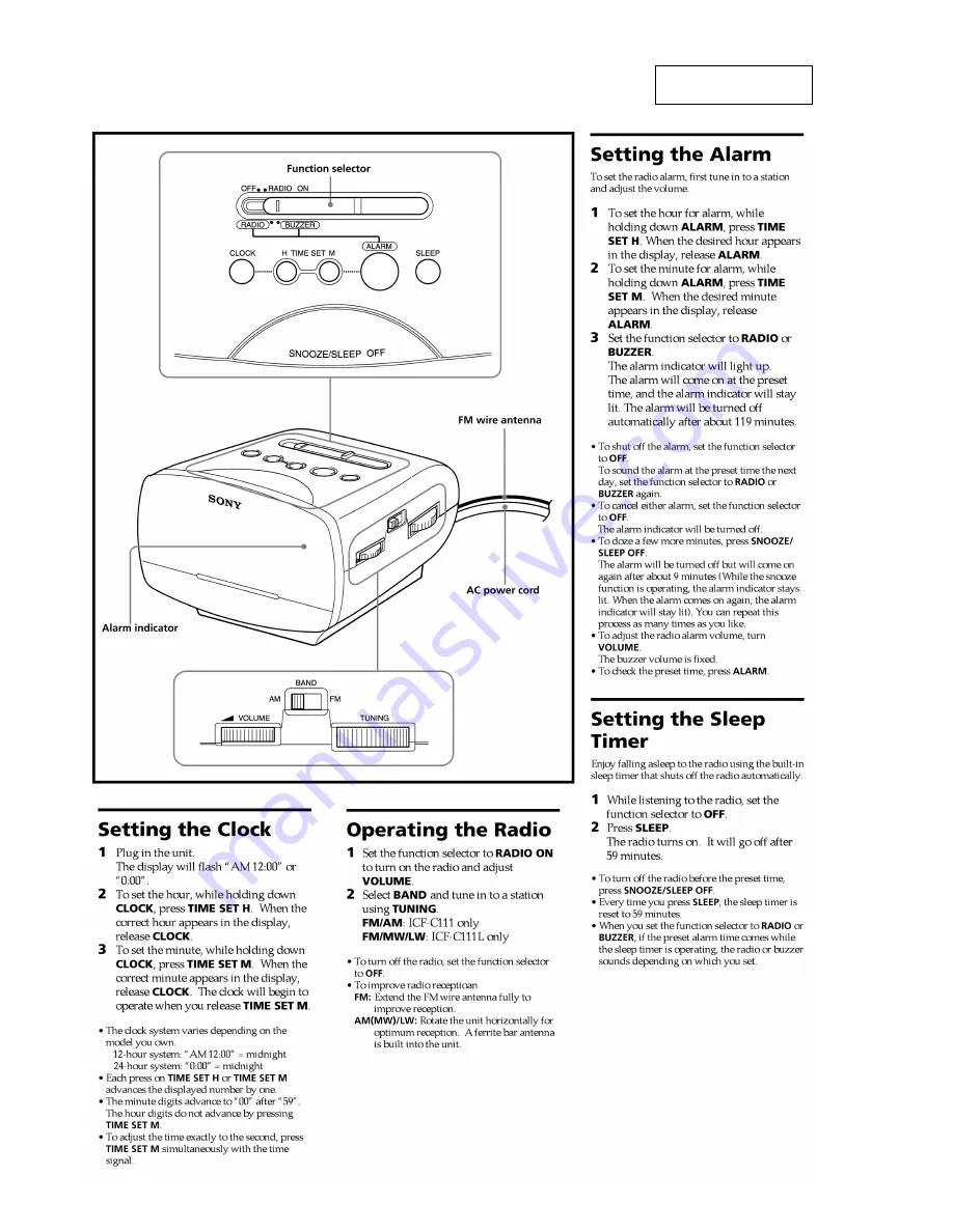 Sony Dream Machine ICF-C111 Service Manual Download Page 4