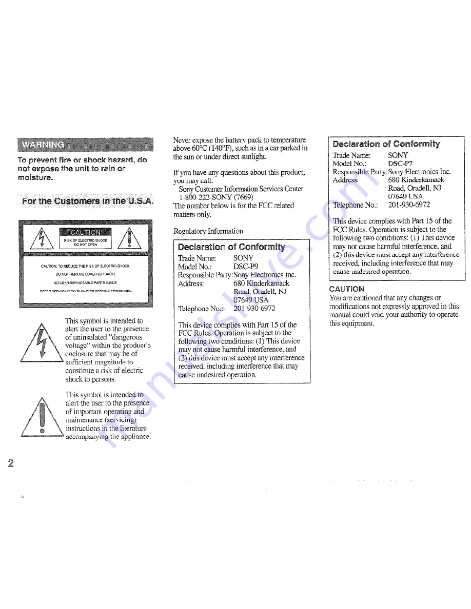 Sony DSC-P7 - Cyber-shot Digital Still Camera Operating Instructions Manual Download Page 2