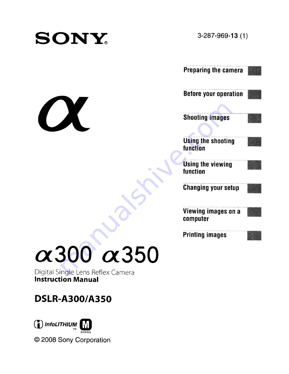 Sony DSLR-A300 - alpha; Digital Single Lens Reflex Camera Body Instruction Manual Download Page 1