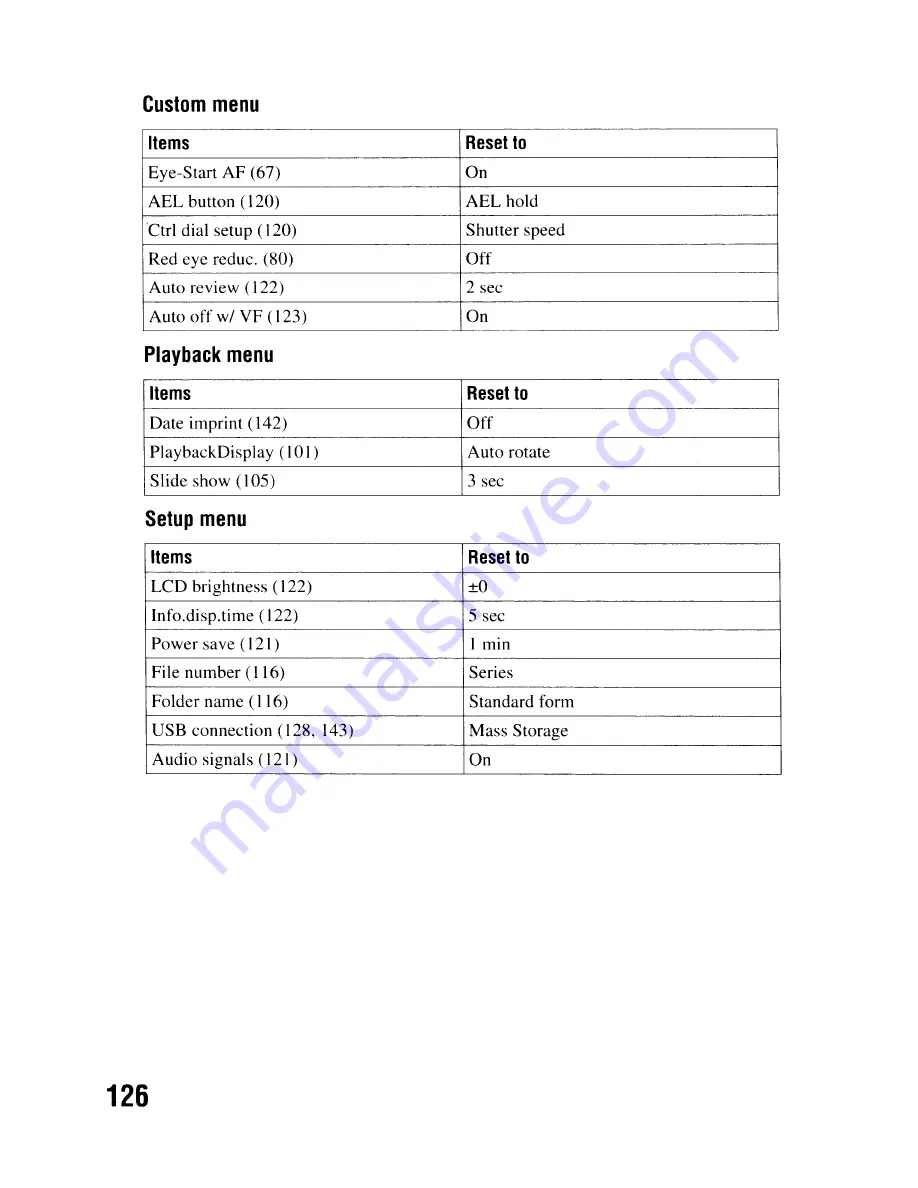 Sony DSLR-A300 - alpha; Digital Single Lens Reflex Camera Body Instruction Manual Download Page 126