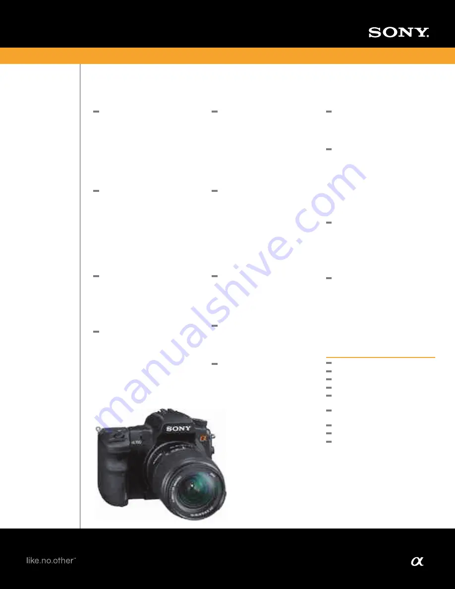 Sony DSLR-A700K - alpha; Digital Single Lens Reflex Camera Specifications Download Page 1