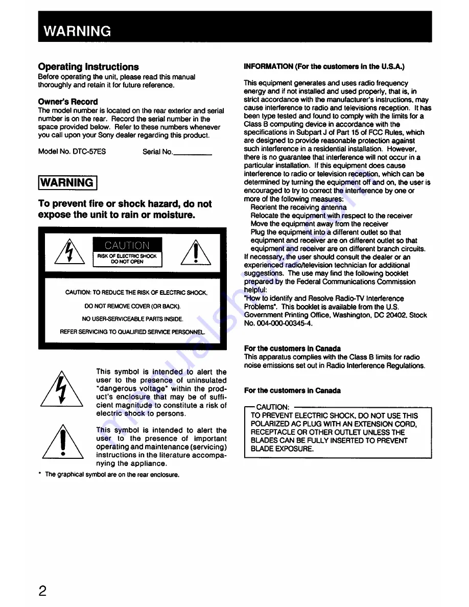 Sony DTC-57ES Operating Instructions Manual Download Page 2