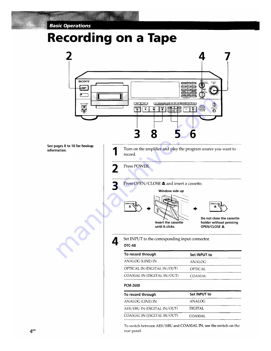 Sony DTC-A8 Operating Instructions Manual Download Page 4