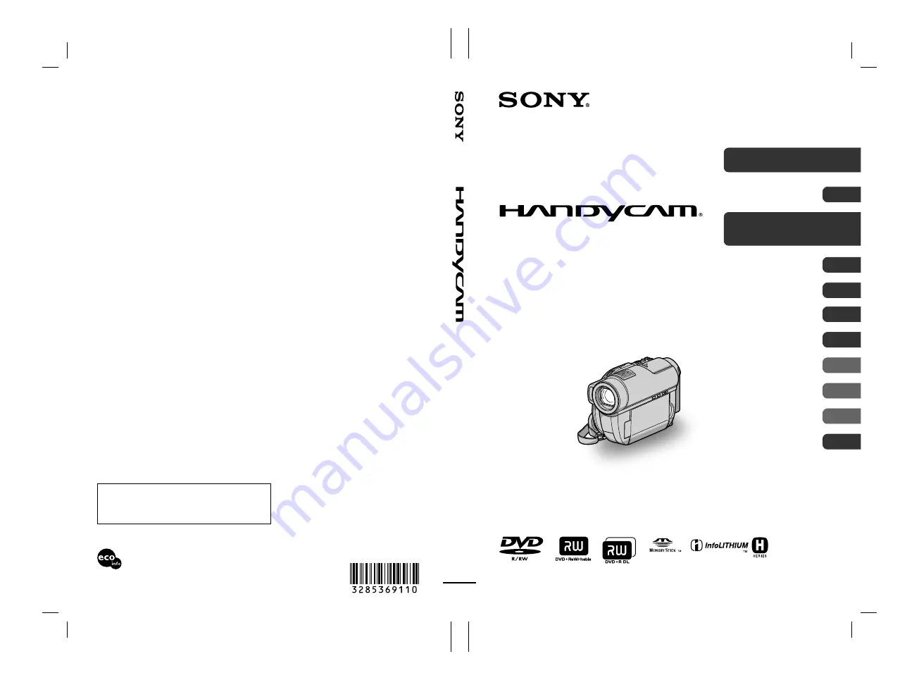 Sony DVD910 - Handycam Camcorder - 2.3 MP Operating Manual Download Page 1