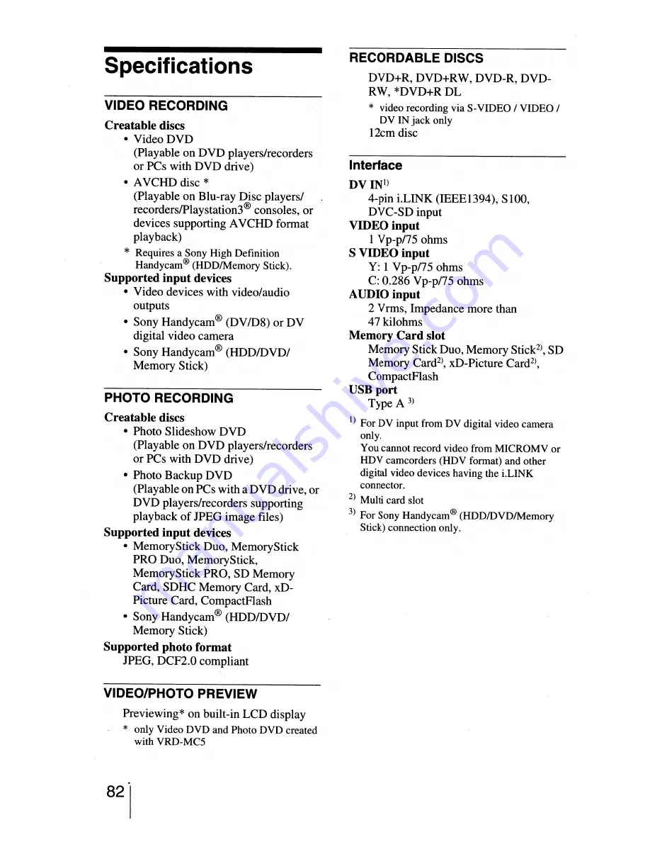 Sony DVDirect VRD-MC5 Operating Instructions Manual Download Page 82