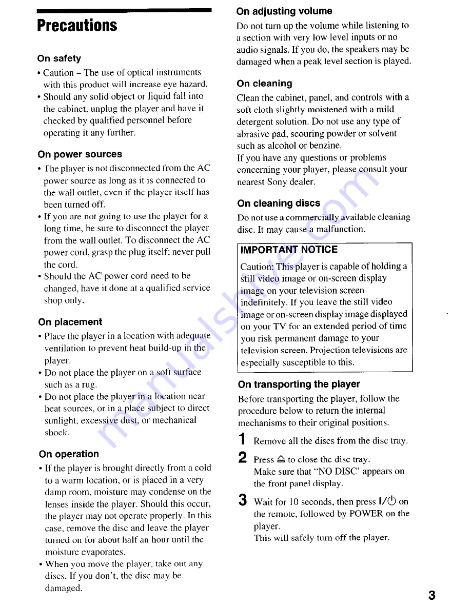 Sony DVP-NC650V Operating Instructions Manual Download Page 3