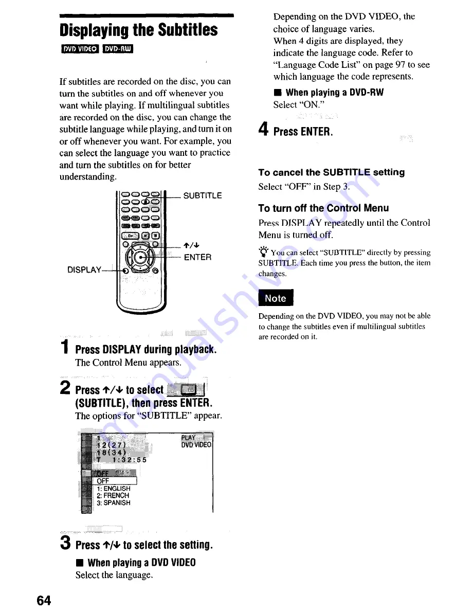 Sony DVP-NC650V Operating Instructions Manual Download Page 64