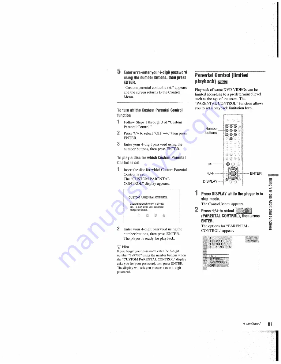 Sony DVP-NC655P Operating Instructions Manual Download Page 61