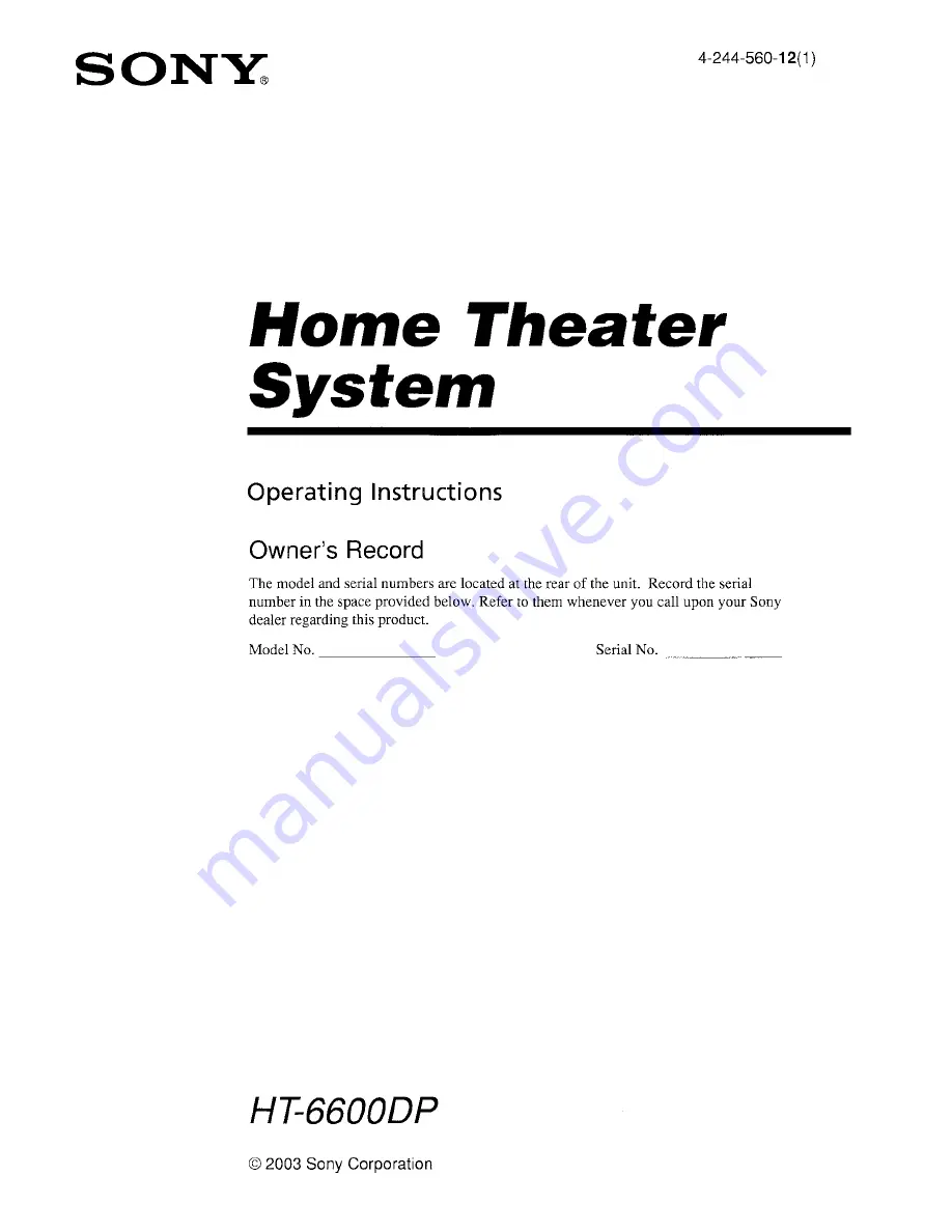 Sony DVP-NC665P Owner'S Manual Download Page 1