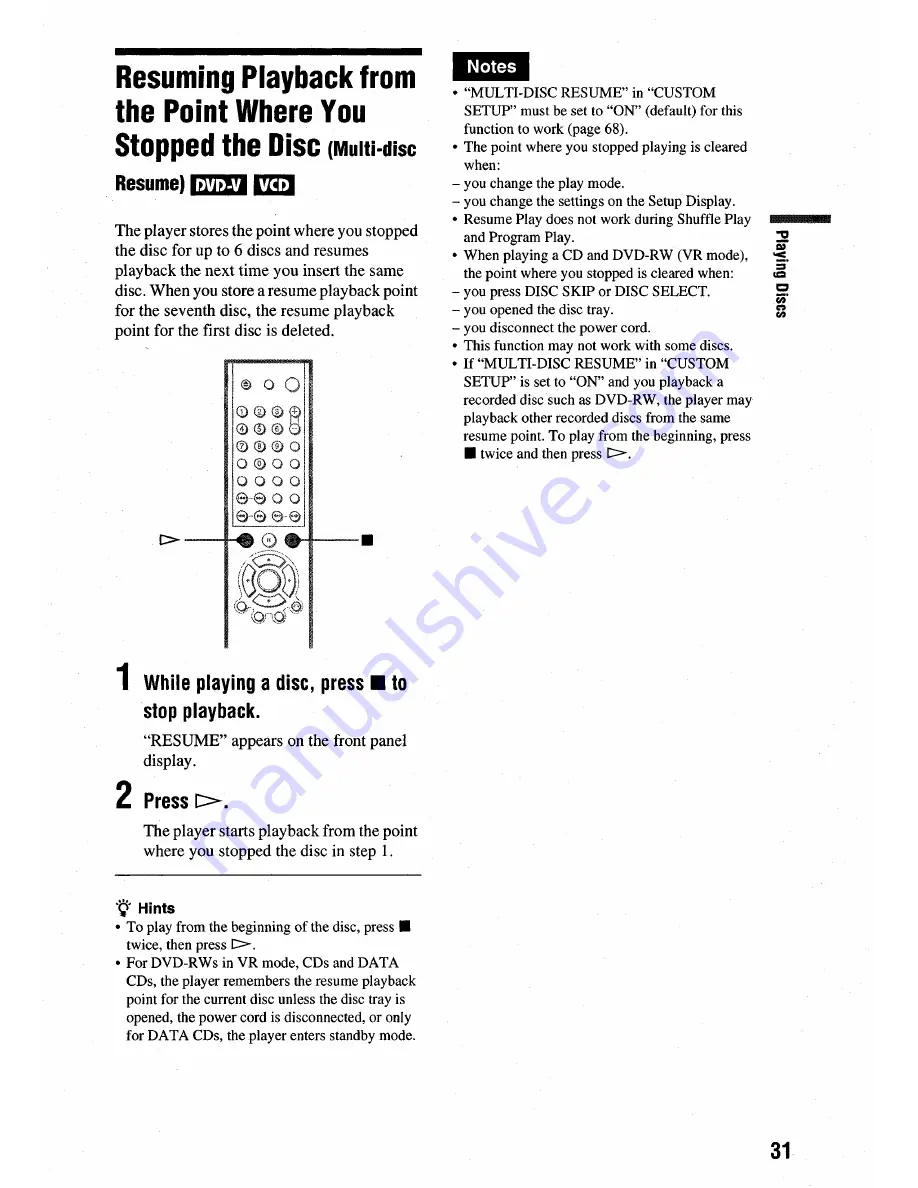 Sony DVP-NC675P  (DVP-NC675P CD/DVD Player) Operating Instructions Manual Download Page 31