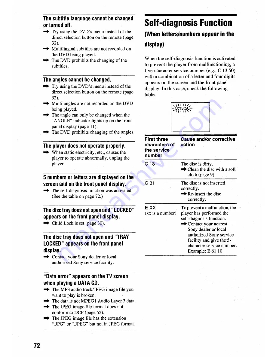 Sony DVP-NC675P  (DVP-NC675P CD/DVD Player) Operating Instructions Manual Download Page 72