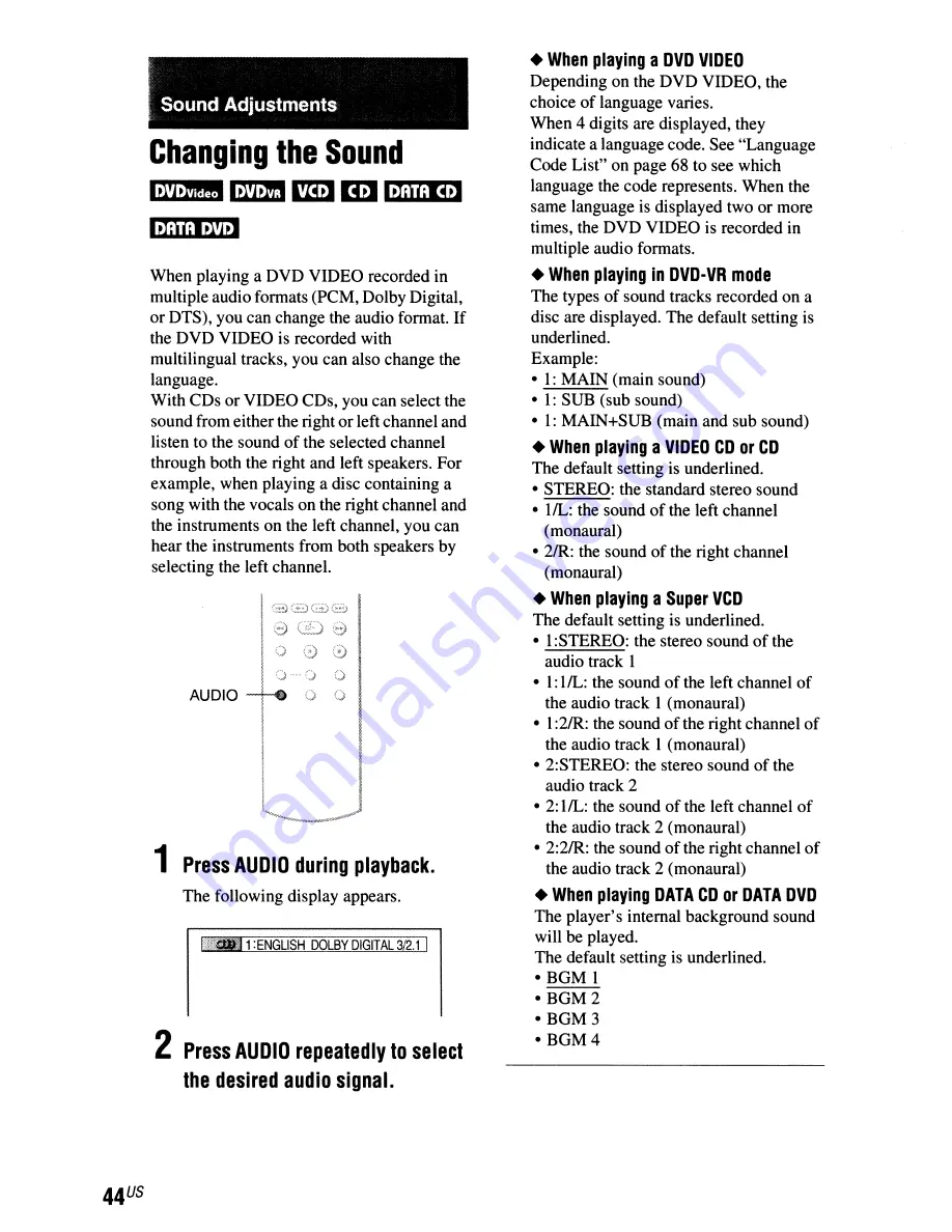 Sony DVP-NCBOOH Operating Instructions Manual Download Page 44