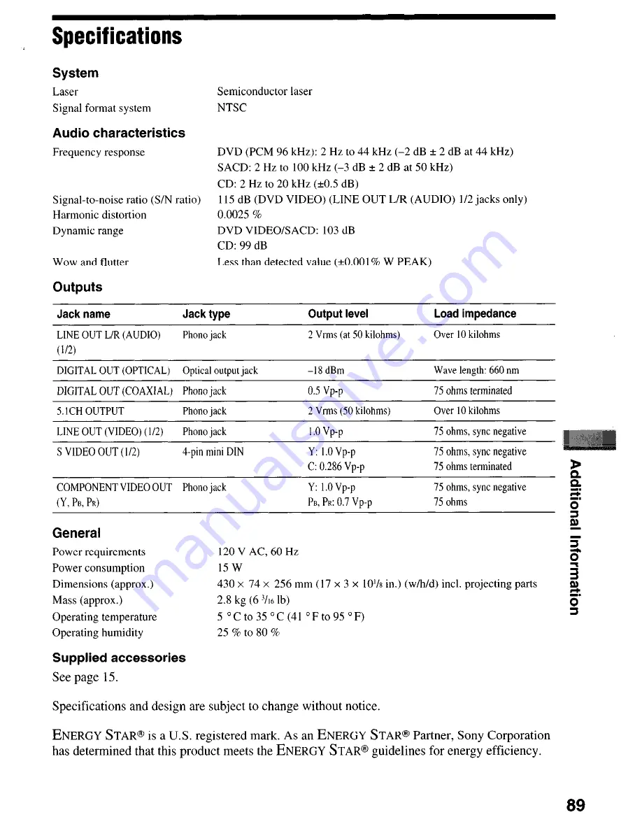 Sony DVP-NSSOOV Operating Instructions Manual Download Page 89