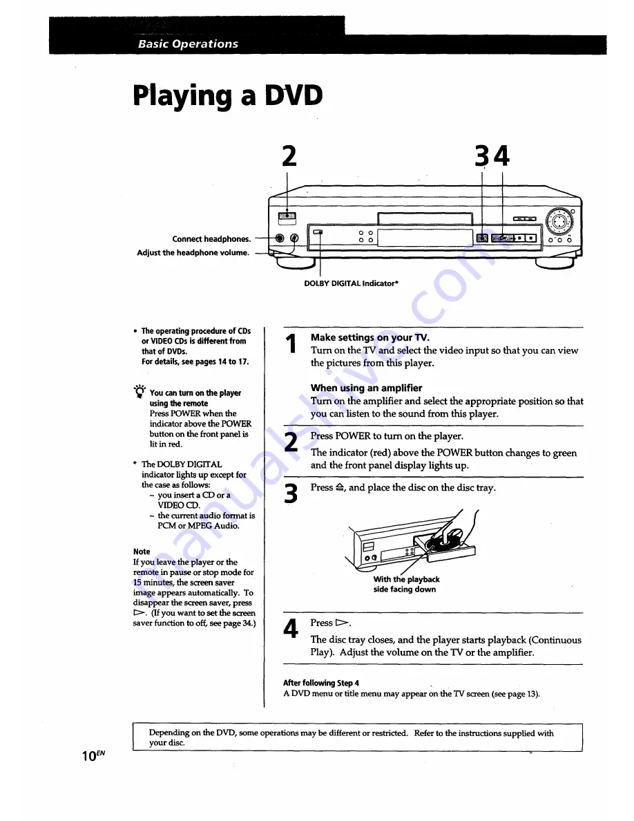 Sony DVP-S5000 Скачать руководство пользователя страница 10