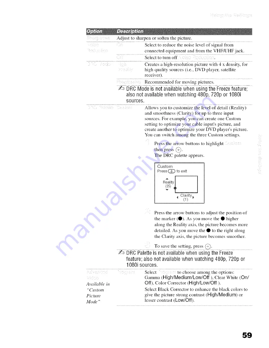 Sony Grand WEGA KDF-E55A20 Operating Instructions Manual Download Page 61