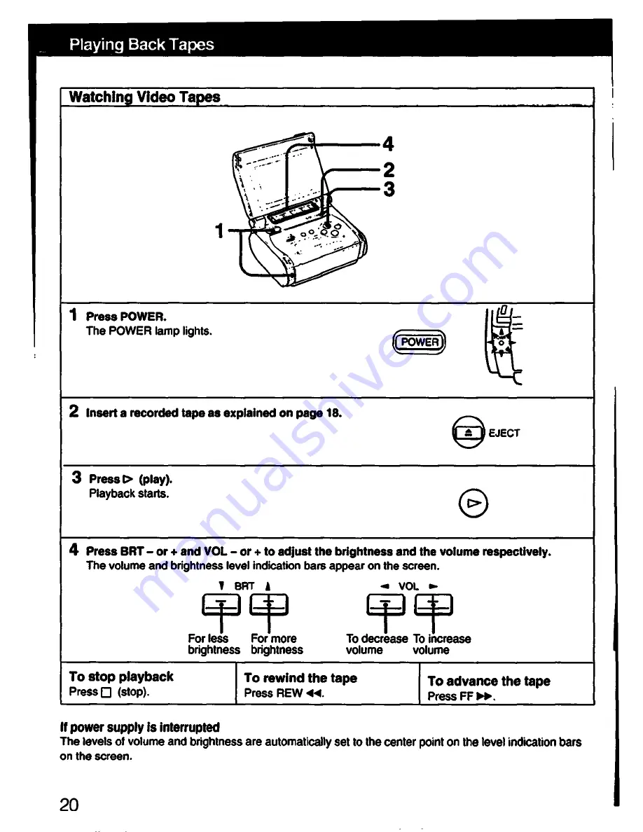 Sony GV-S50BSN - Video Walkman Operating Instructions Manual Download Page 20