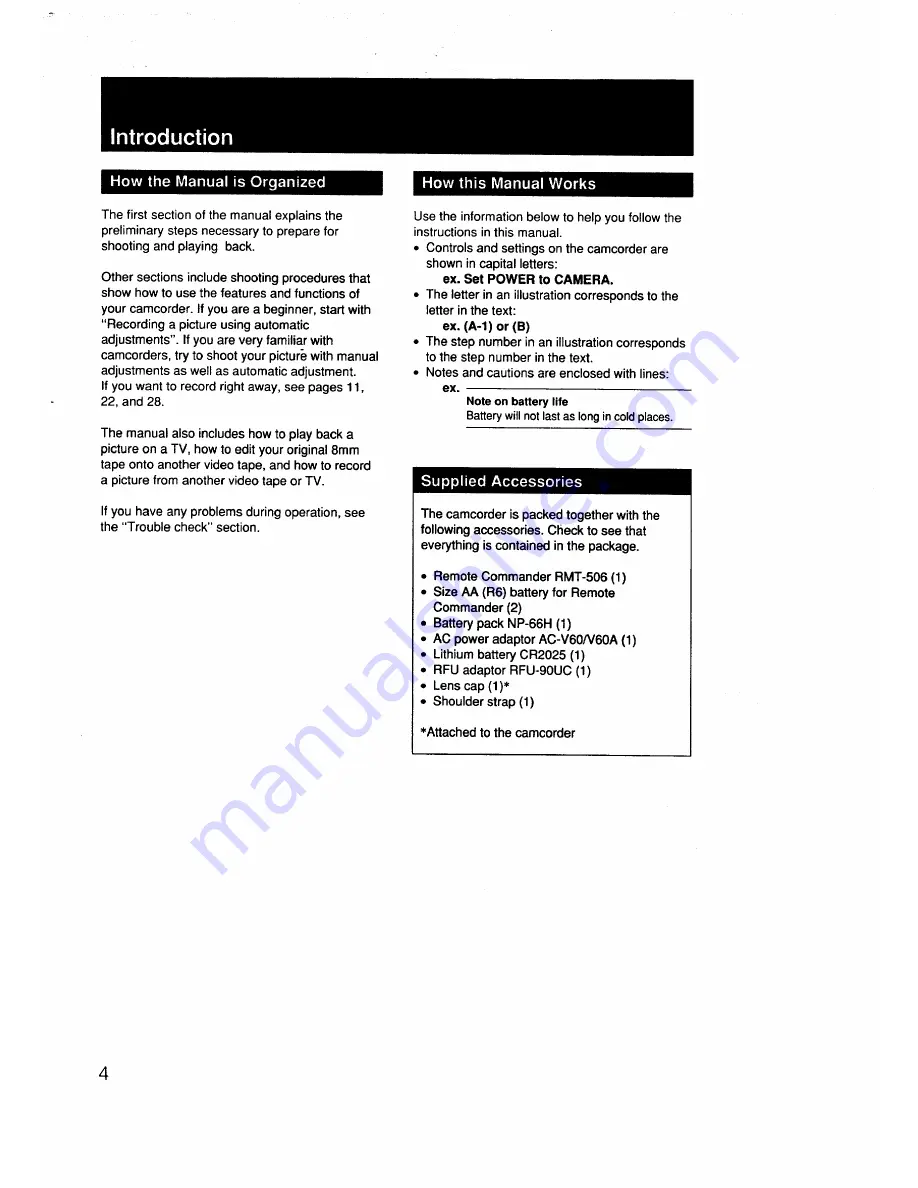 Sony Handycam CCD-F302 Operating Instructions Manual Download Page 4