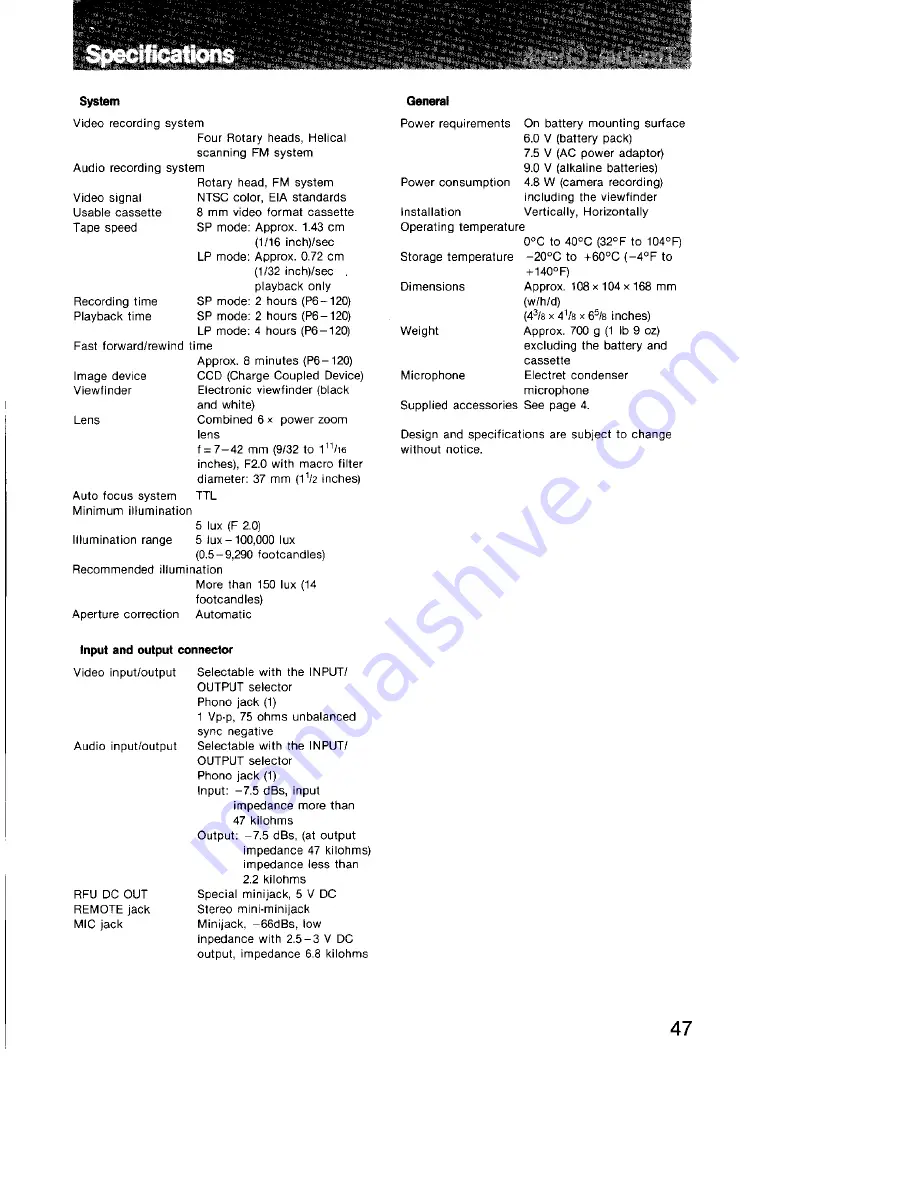 Sony Handycam CCD-TR4 Operating Instructions Manual Download Page 47