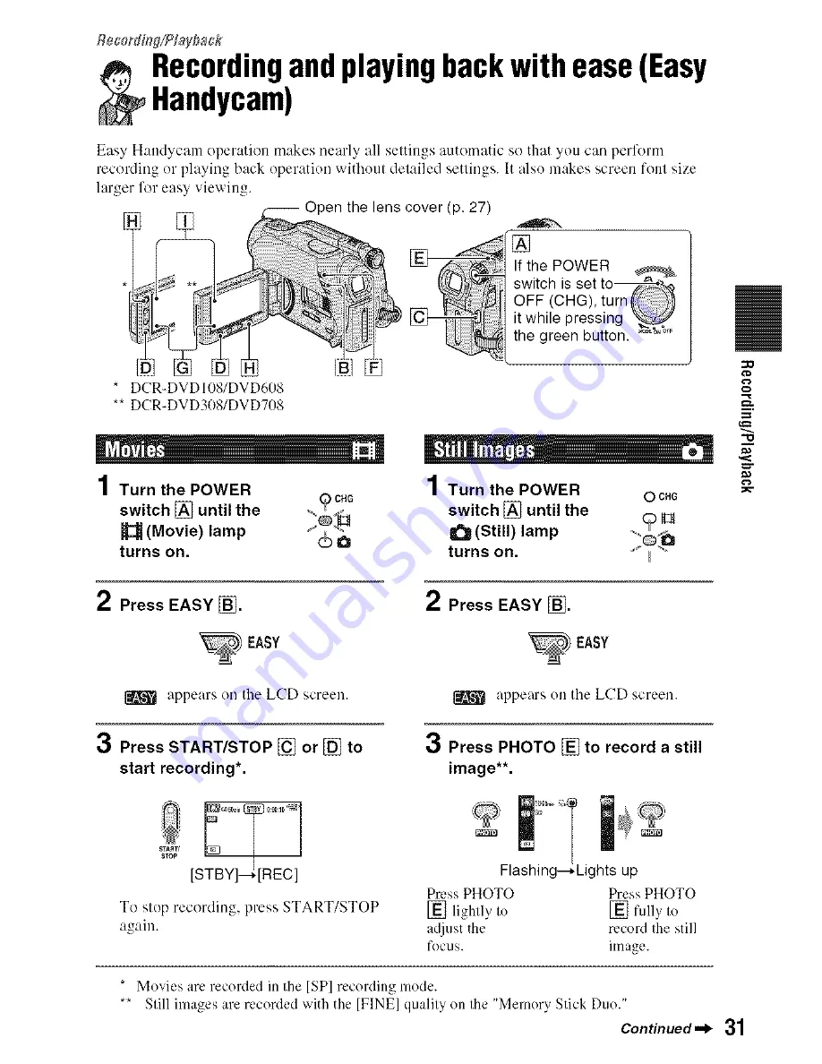 Sony Handycam DCR-DVD308 Скачать руководство пользователя страница 31