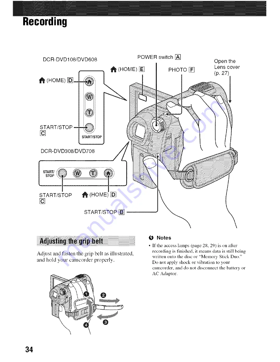 Sony Handycam DCR-DVD308 Скачать руководство пользователя страница 34