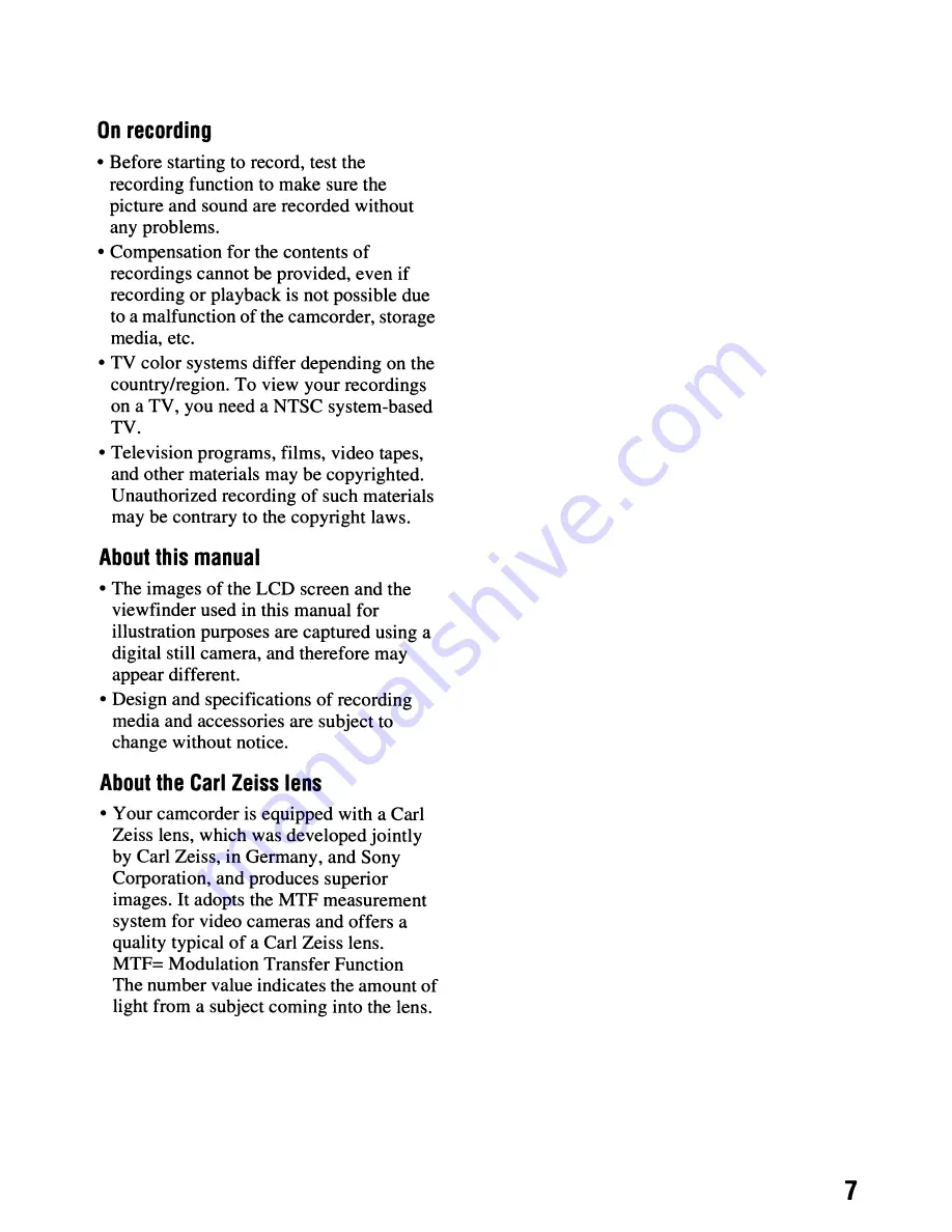 Sony Handycam DCR-HC62 Operating Manual Download Page 7