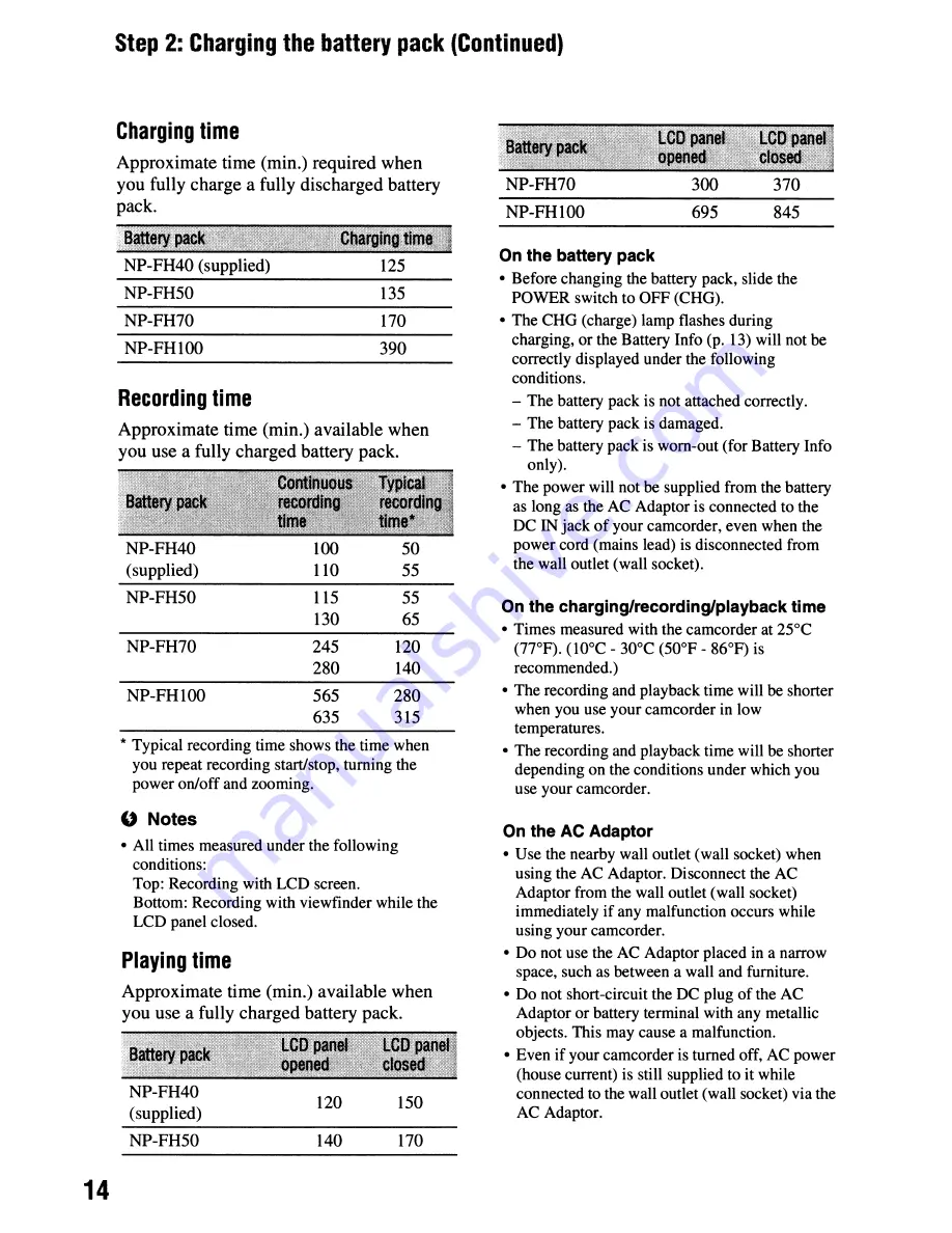 Sony Handycam DCR-HC62 Operating Manual Download Page 14