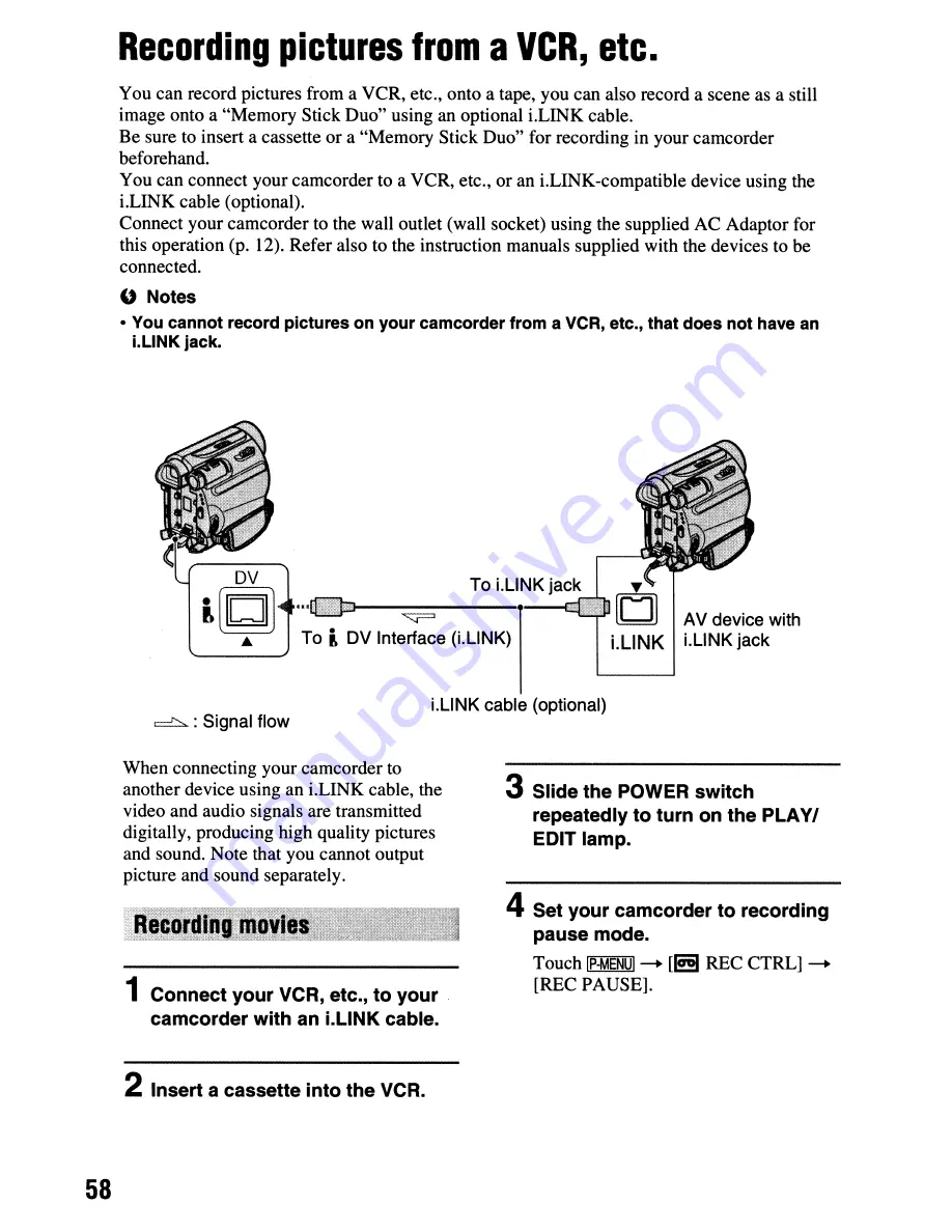 Sony Handycam DCR-HC62 Operating Manual Download Page 58