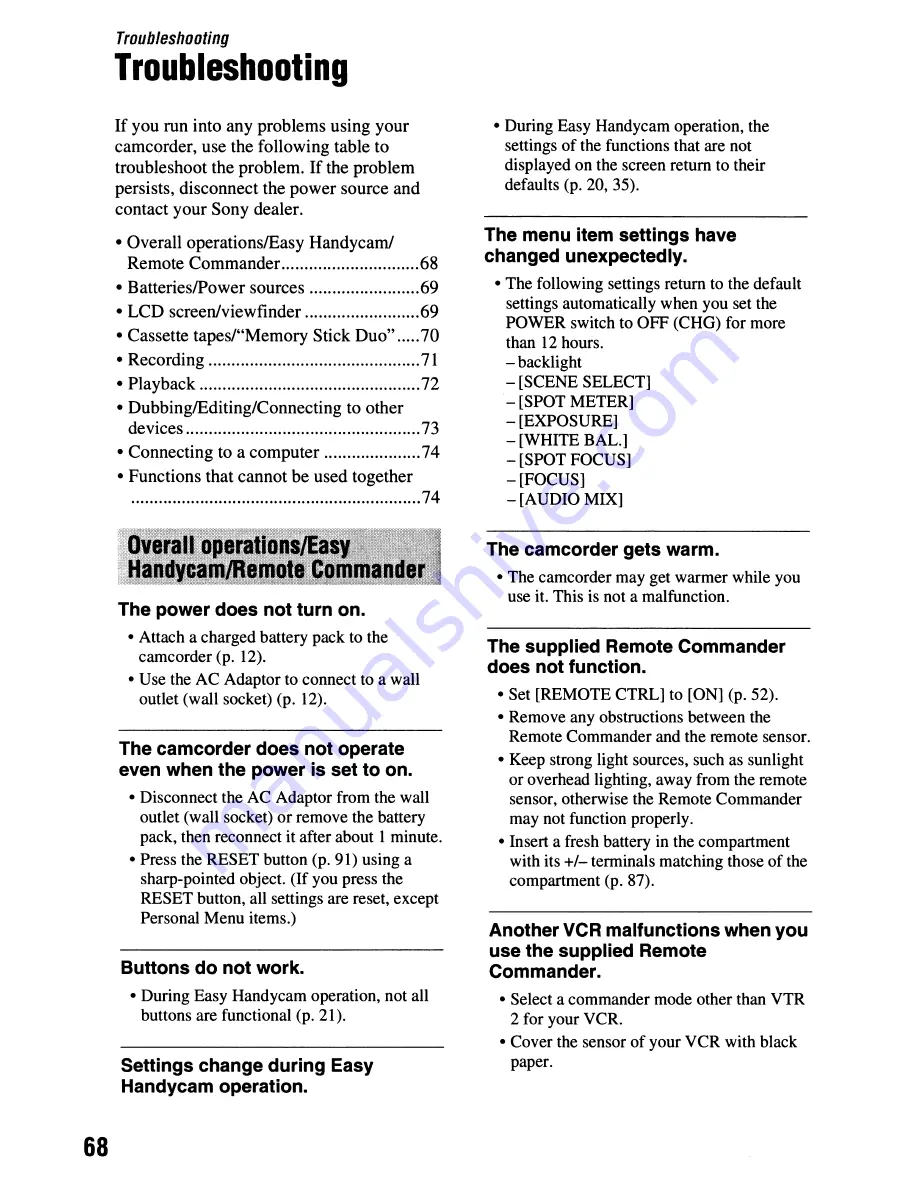 Sony Handycam DCR-HC62 Operating Manual Download Page 68