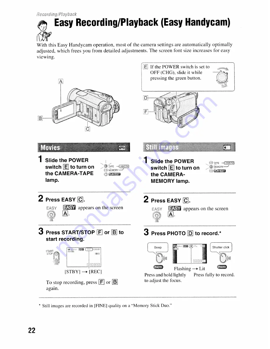 Sony Handycam HDR-HC5 Скачать руководство пользователя страница 22