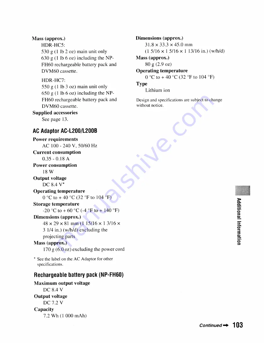 Sony Handycam HDR-HC5 Operating Manual Download Page 103