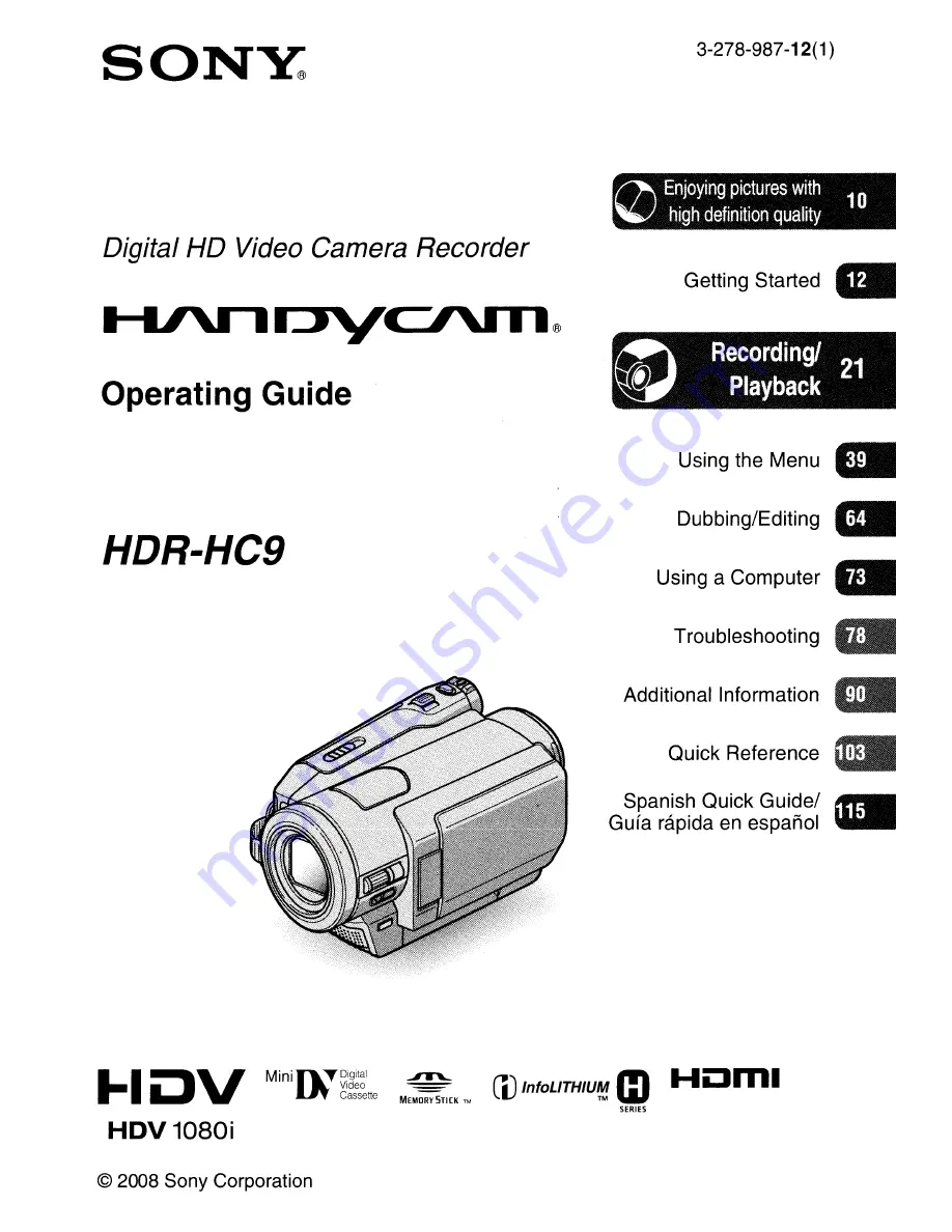 Sony Handycam HDR-HC9 Operating Manual Download Page 1