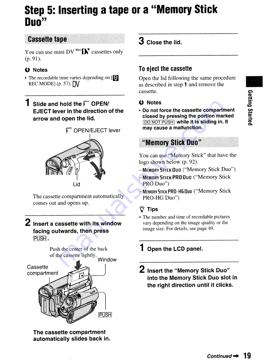 Sony Handycam HDR-HC9 Operating Manual Download Page 19