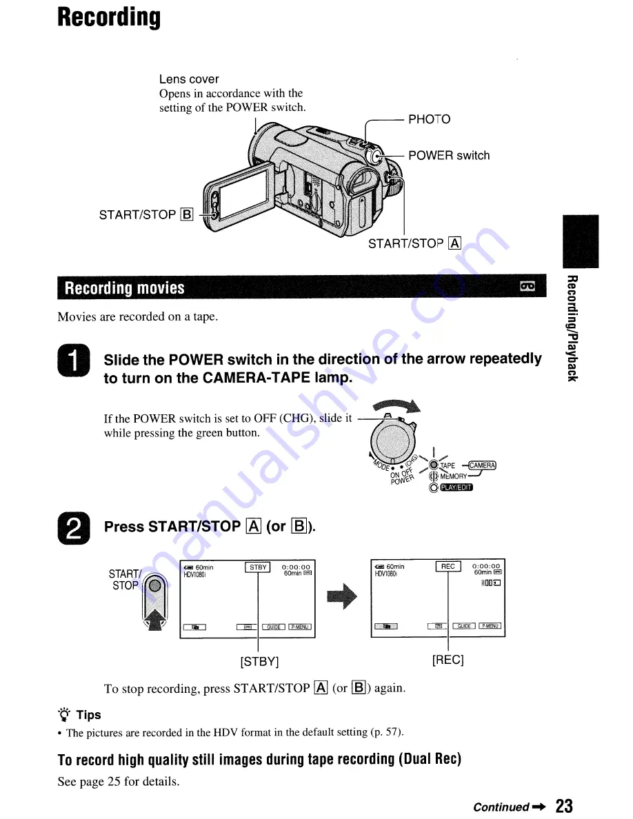 Sony Handycam HDR-HC9 Operating Manual Download Page 23