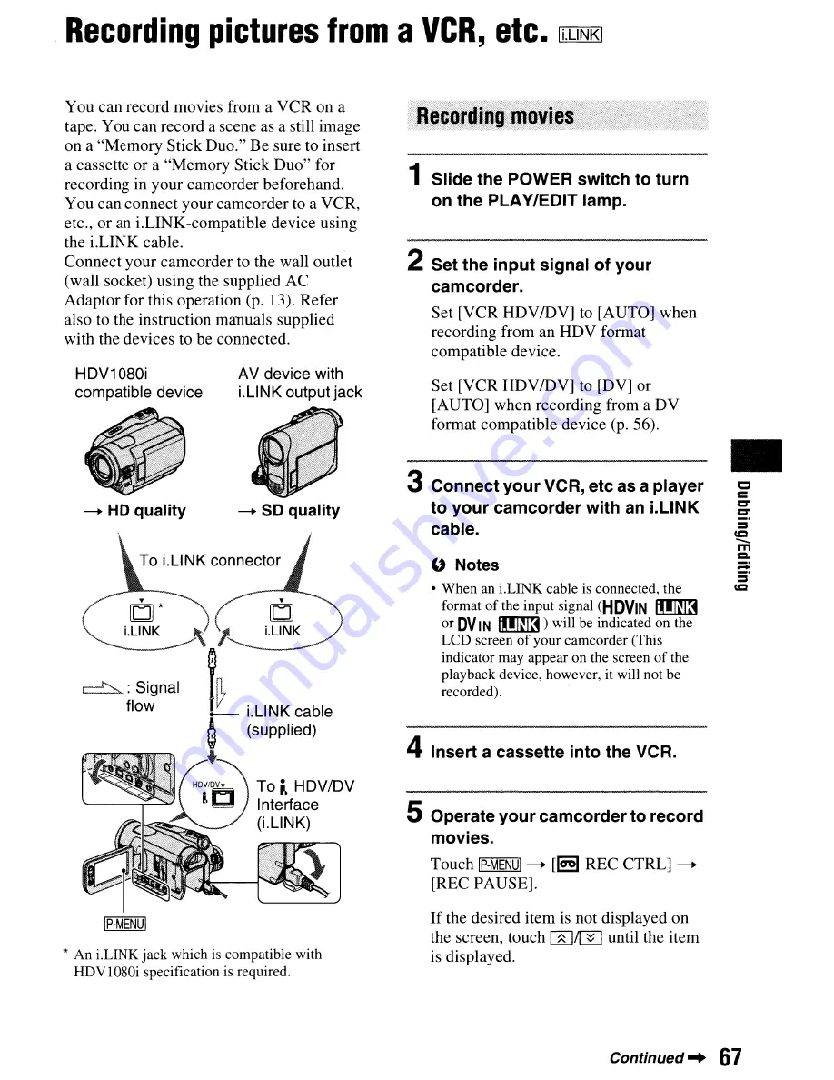 Sony Handycam HDR-HC9 Operating Manual Download Page 67