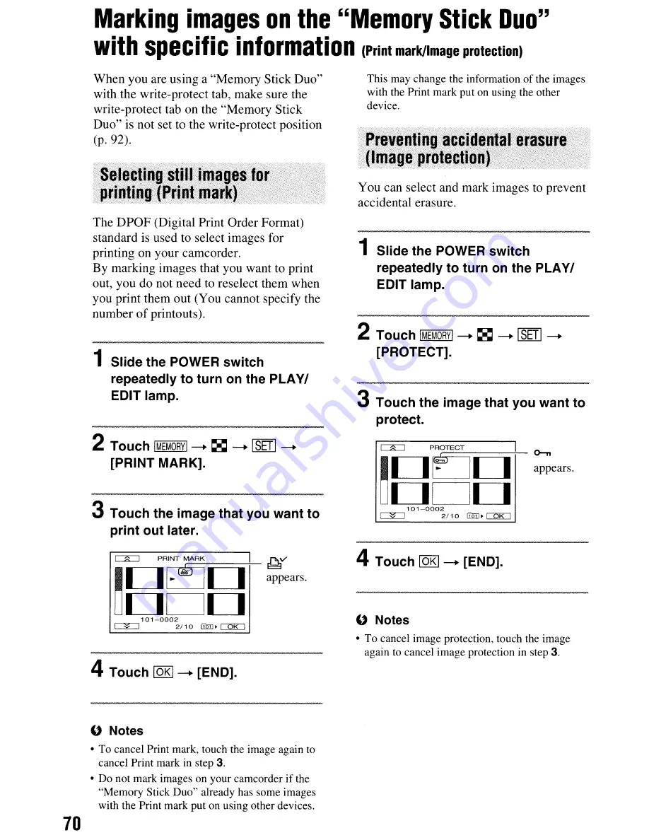 Sony Handycam HDR-HC9 Operating Manual Download Page 70