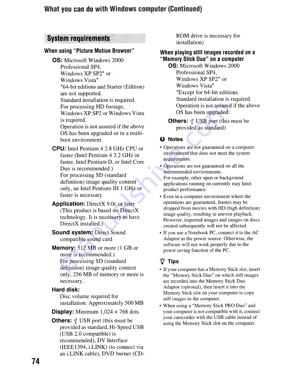 Sony Handycam HDR-HC9 Operating Manual Download Page 74