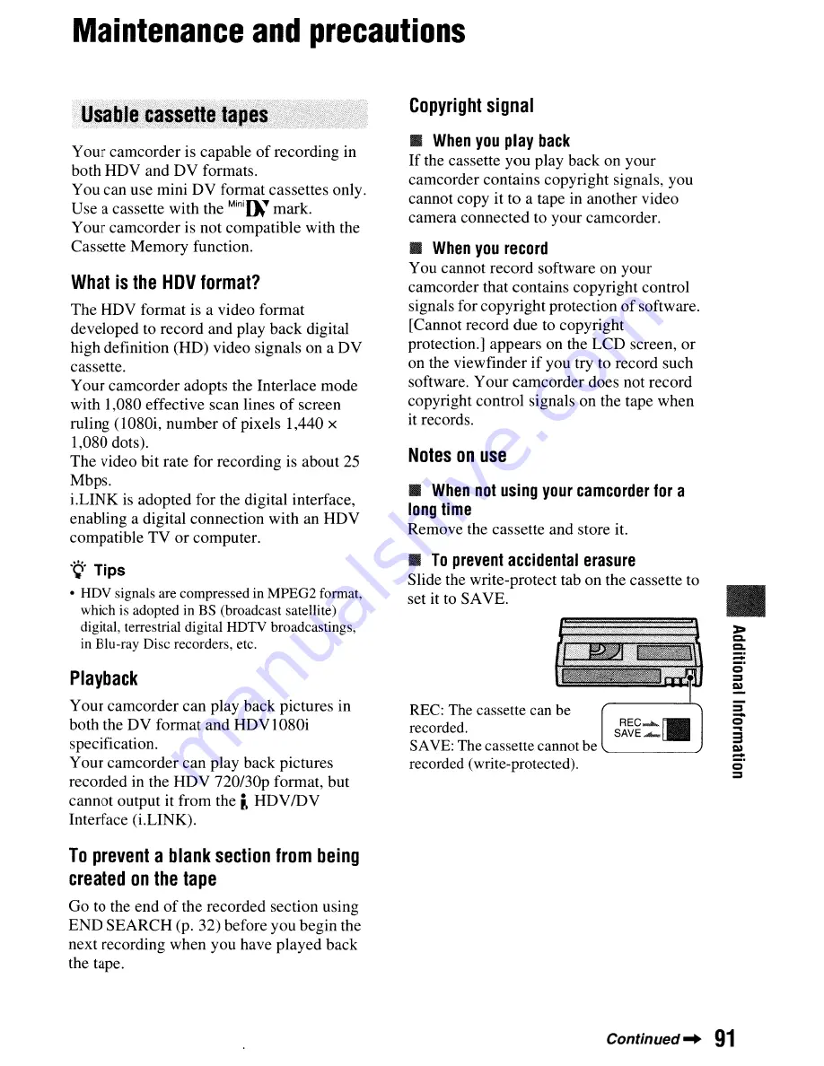 Sony Handycam HDR-HC9 Operating Manual Download Page 91