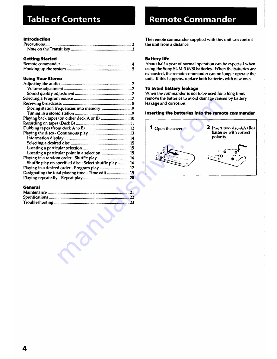 Sony HCD-241 Primary Operating Instructions Manual Download Page 4