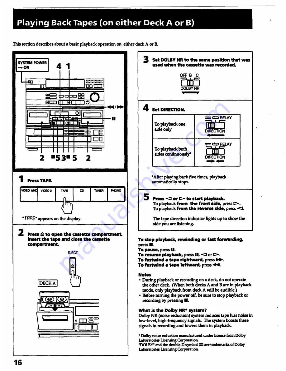 Sony HCD-541 Primary Operating Instructions Manual Download Page 16