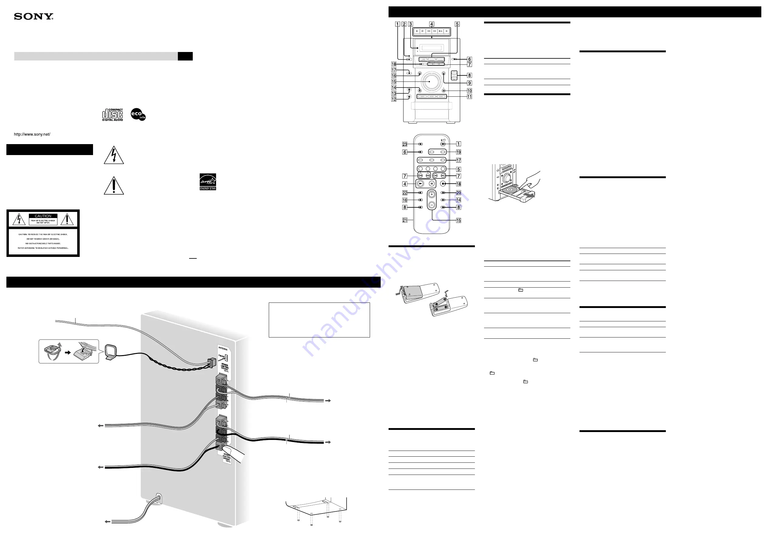 Sony HCD-EC70  (MHC-EC70 Mini Hi-Fi System) Operating Instructions Download Page 1