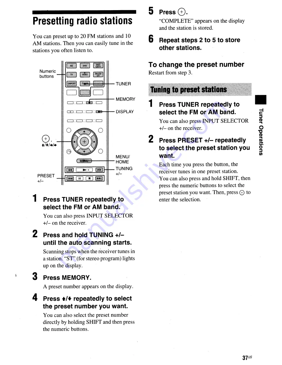 Sony HT-SF470 Operating Instructions Manual Download Page 37