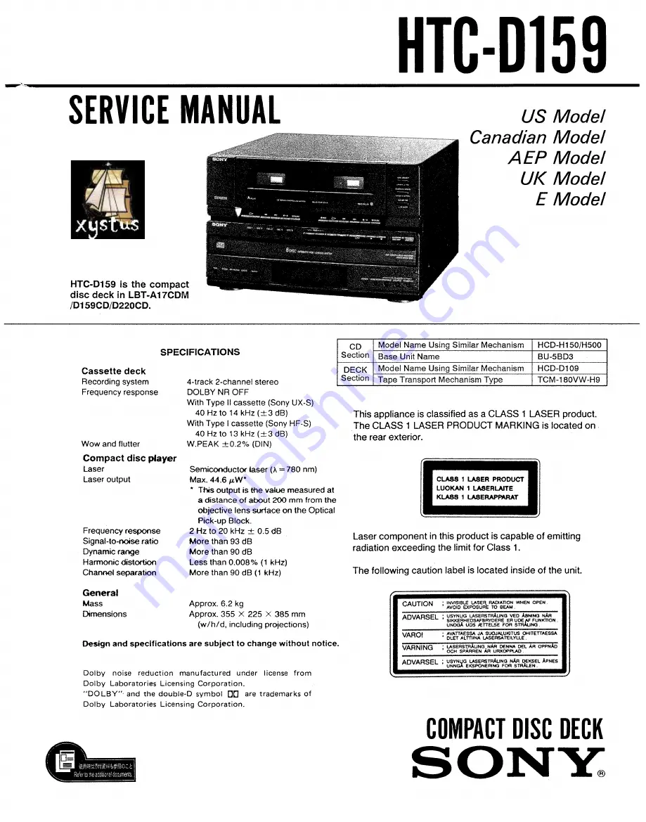 Sony HTC-D159 Service Manual Download Page 1