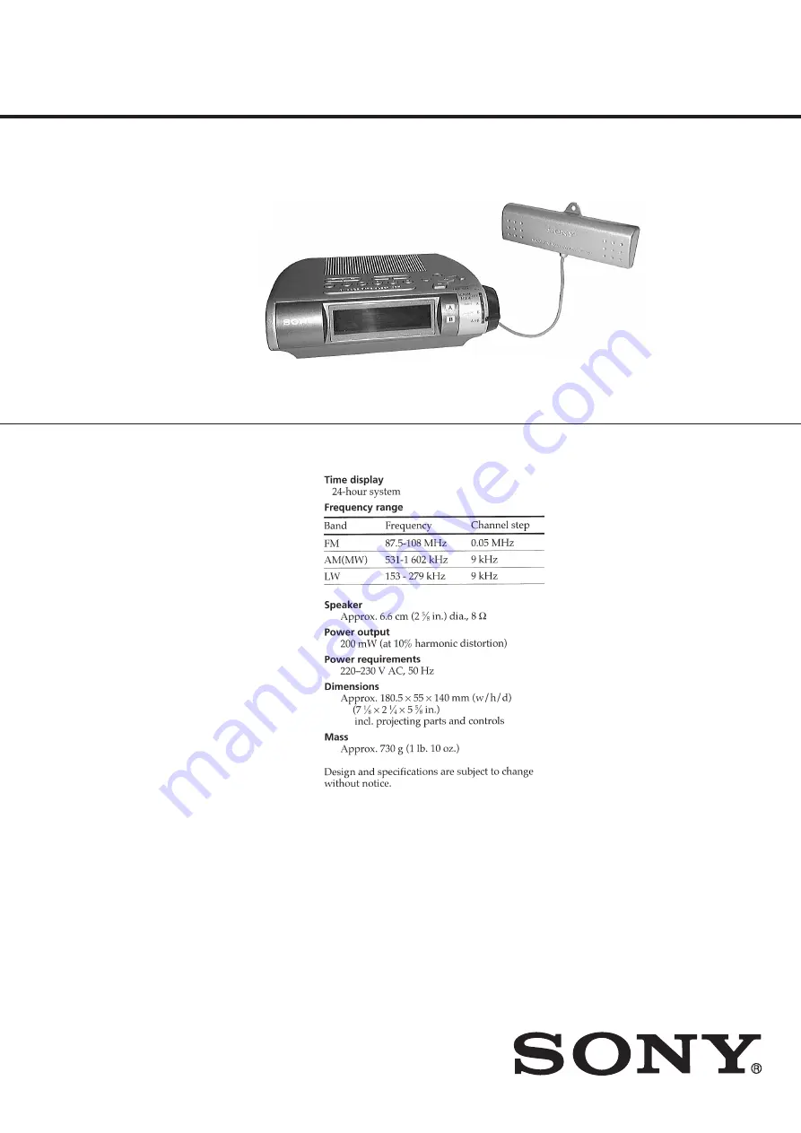 Sony ICF-C255RC - Auto Time Set Clock Radio Service Manual Download Page 1