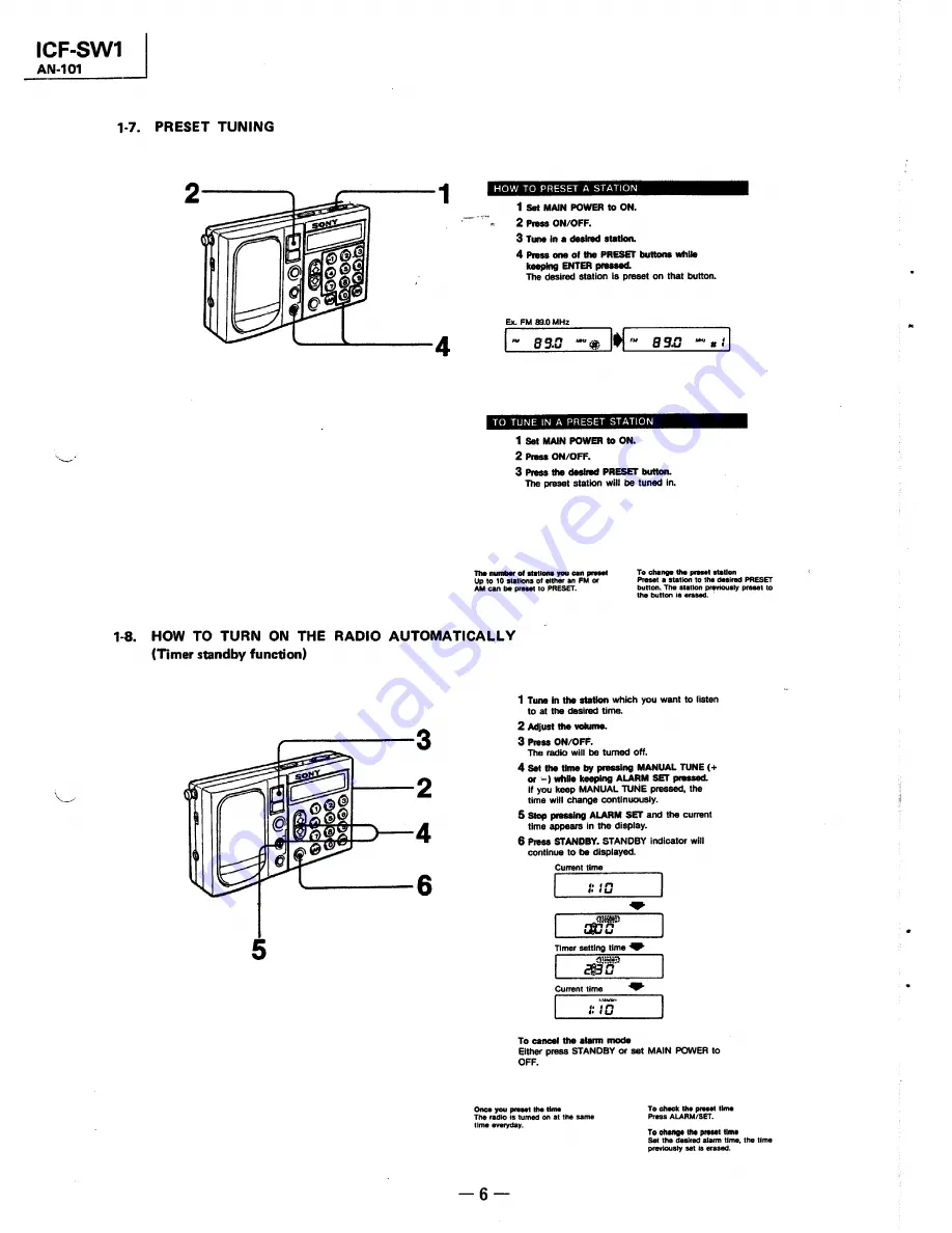 Sony ICF-SW1 Скачать руководство пользователя страница 6