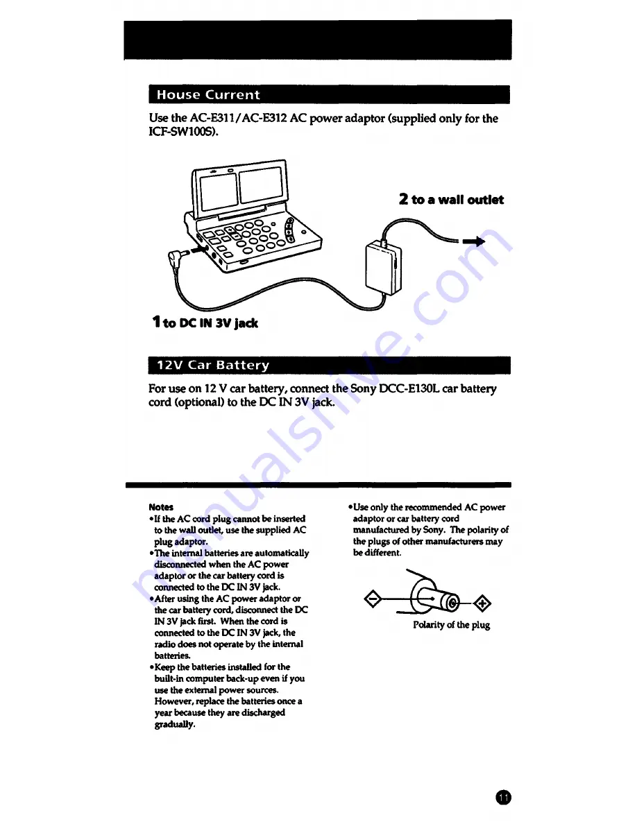 Sony ICF-SW1005 Operating Lnstructions Download Page 11