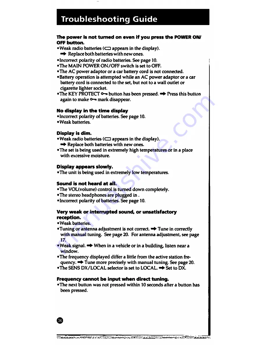 Sony ICF-SW1005 Operating Lnstructions Download Page 36