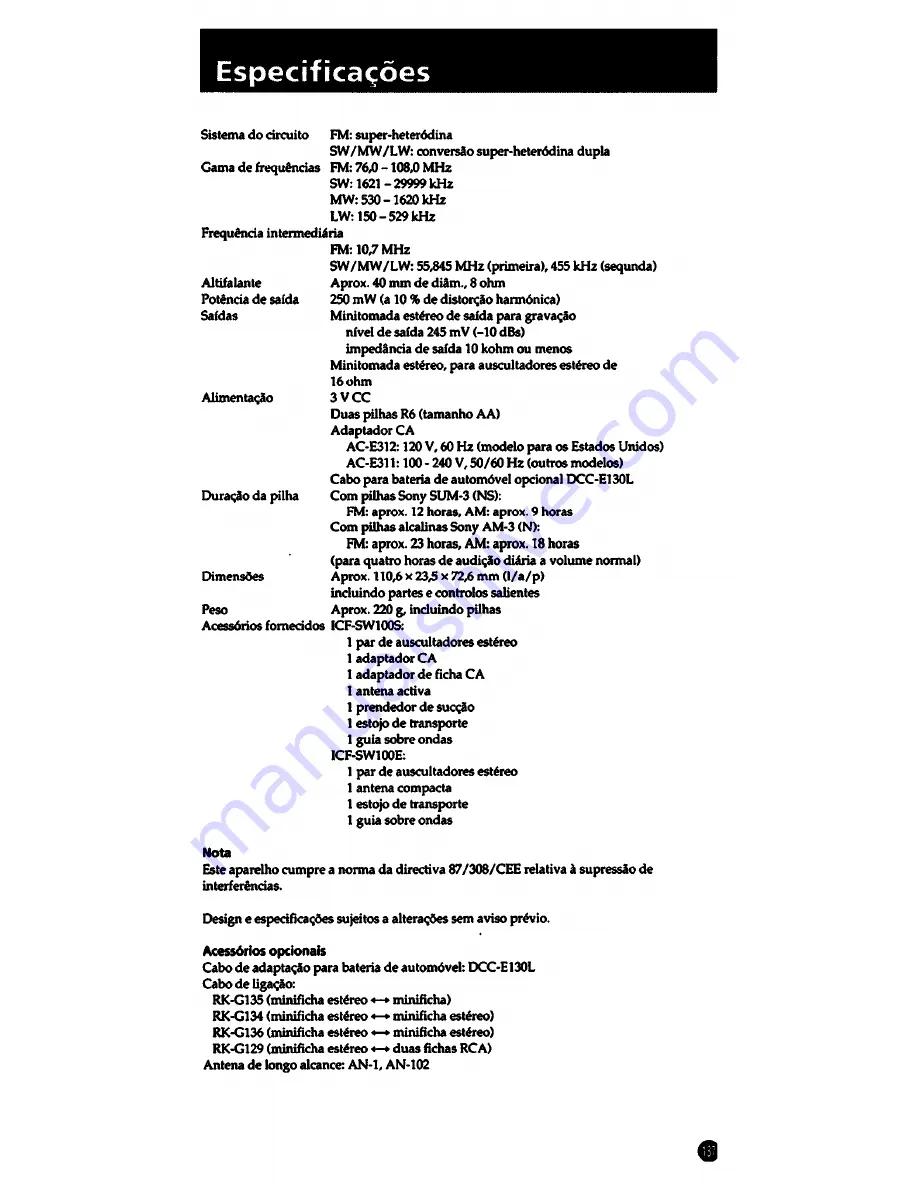 Sony ICF-SW1005 Operating Lnstructions Download Page 187